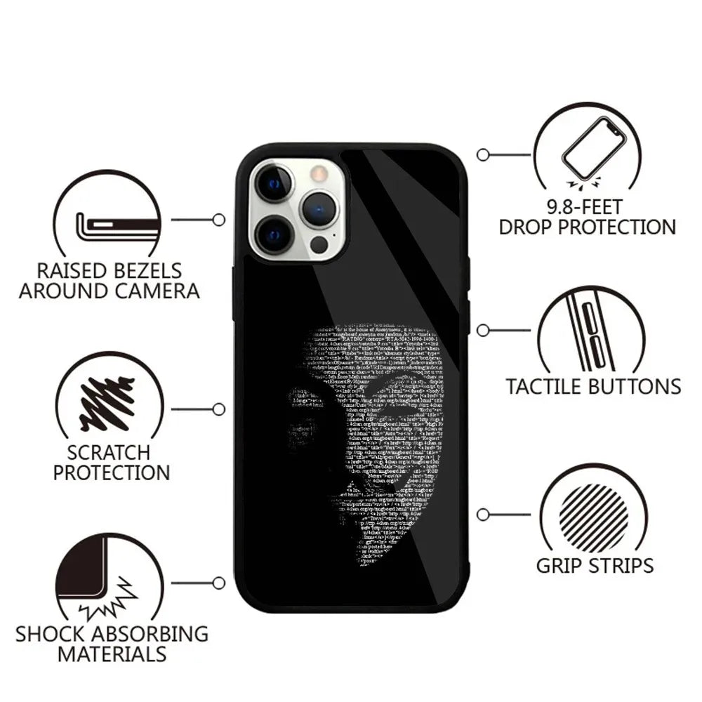 Anonymous Hacker Art Phone Case For iPhone 16,15,14,13,12,11,Plus,Pro,Max,Mini Magsafe Magnetic Wireless Charging