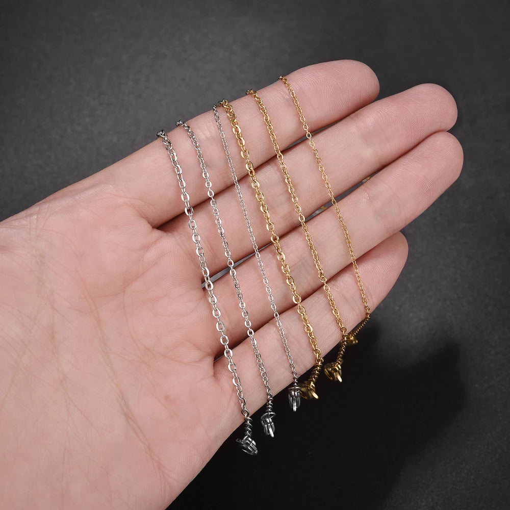 10pcs Gold Color Stainless Steel Link 45/50/55/60CM Bulk Necklace Chains Jewelry Cuban Chains Wholesale Chain Chokers DIY Crafts