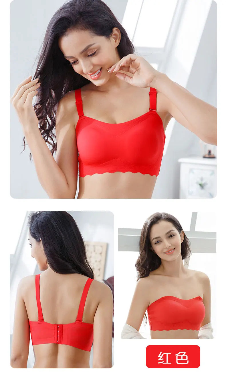 Women's Plus Size Smooth Seamless Invisible Full Coverage Wireless Minimizer Strapless Bra Push Up Ladies Lingerie Invisible Bra - Vakasi