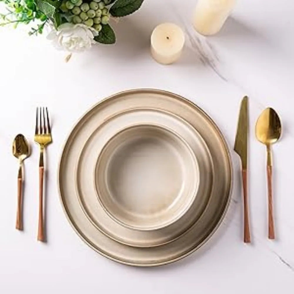 AmorArc Stoneware Dinnerware Sets,Round Reactive Glaze Ceramic Plates and Bowls Sets,Highly Chip and Crack Resistant