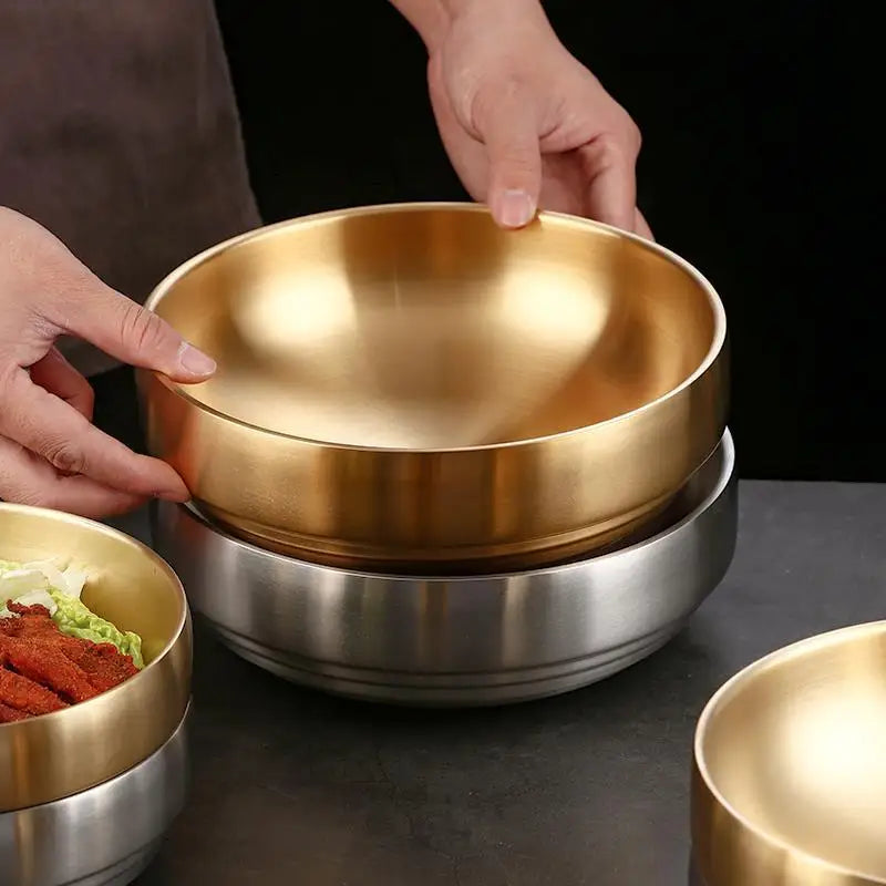 304 Stainless Steel Rice Salad Bowl Double Layer Ramen Kimchi Seasoning Bowls Sauce Dish Food Tableware