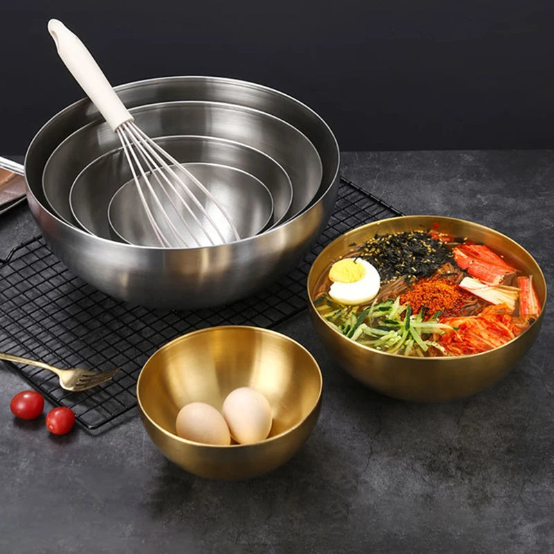 Creative Stainless Steel Ramen Bowl Korean Friut Salad Bowl Golden Soup Bowls Single Layer Home Tableware Kitchen Utensils