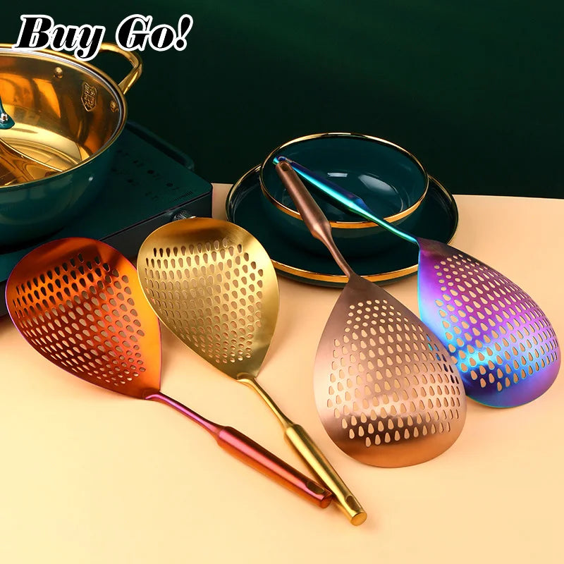 1PC 304 Stainless Steel Skimmer Strainer Slotted Ladle Mesh Deep Fryer Oil Frying Scoop Colander Cooking Spoon Kitchen Tools