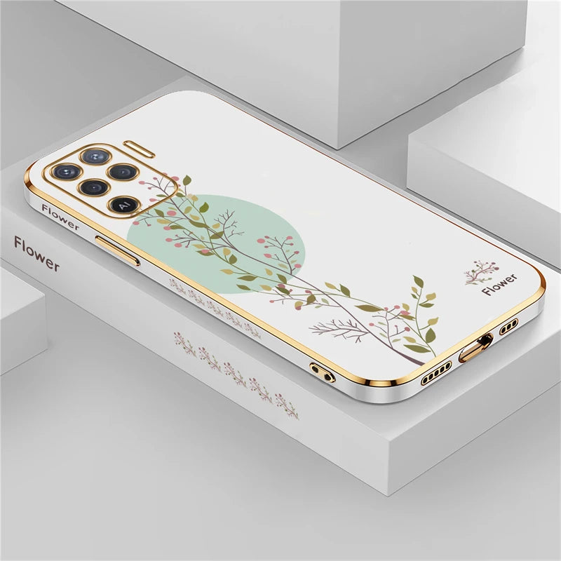 Reno 5 Lite Plating Pattern Silicone Case For OPPO Reno 5 2F 3 4 6 Pro Plus 7Z 8T Soft Flower Lens Protection Cover Funda