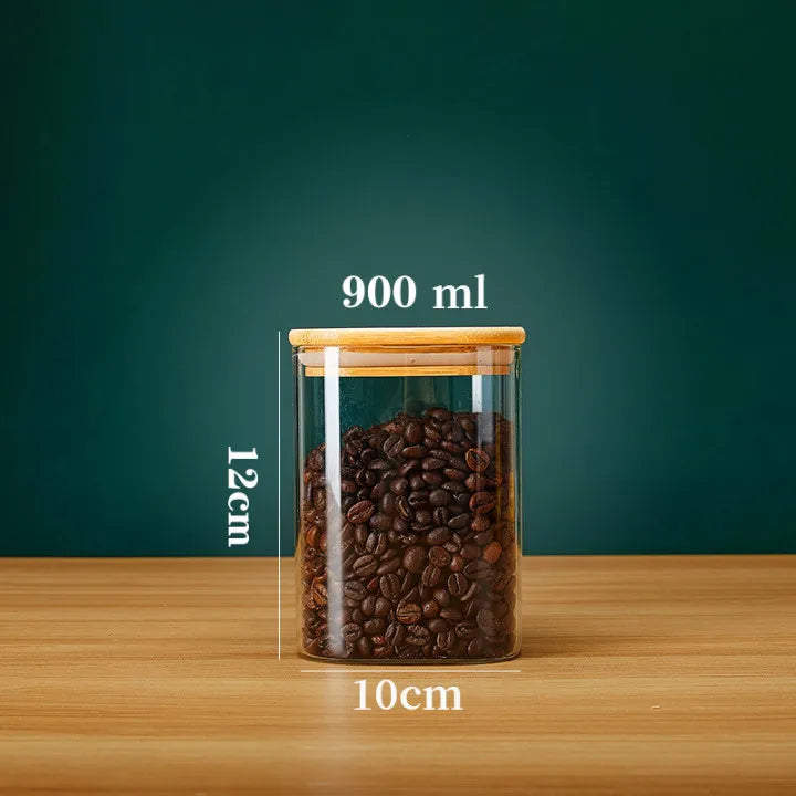 1Pcs Wood Lid Glass Airtight Canister Food Container Tea Kitchen Storage Bottles Jar Sealed Grounds Jars Organizer