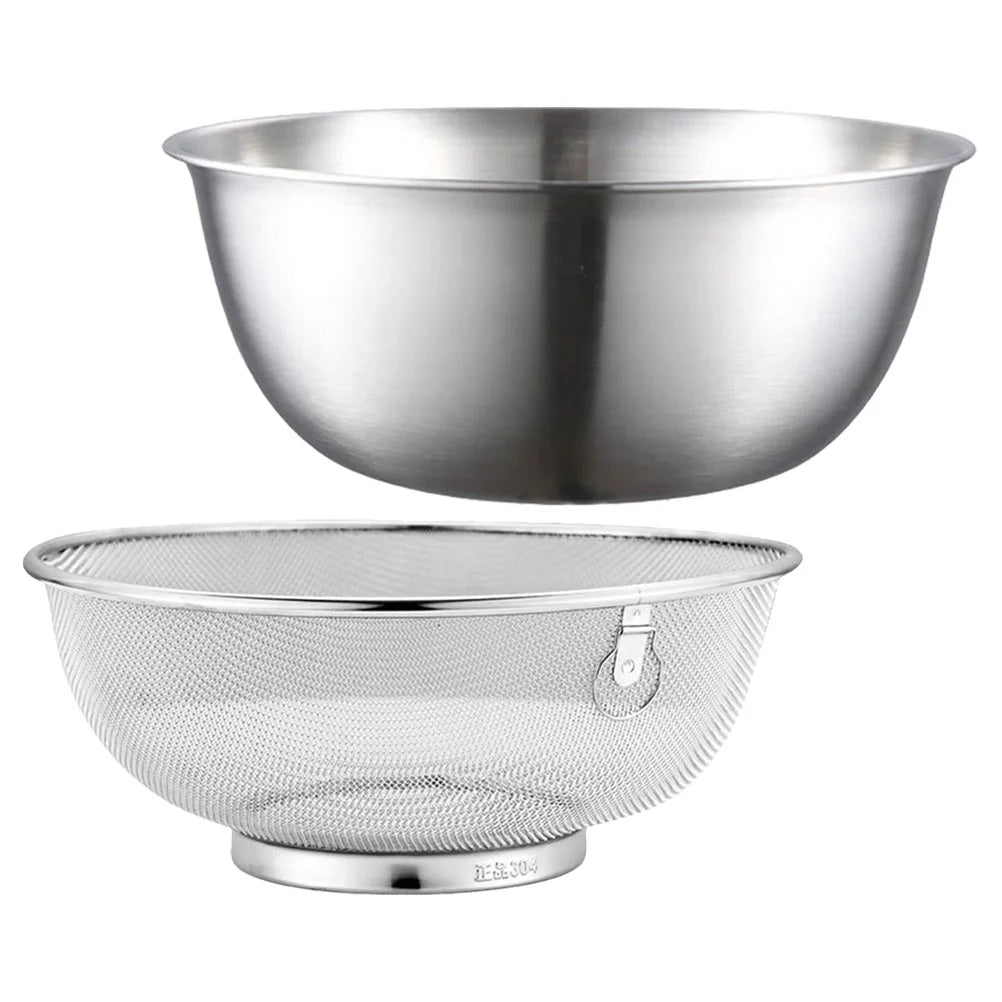 Mixing Bowls Stainless Steel Drain Basket Kitchen Basin Rice Washing Artifact Fruit FruitMesh Strainer Colander Golden Filter