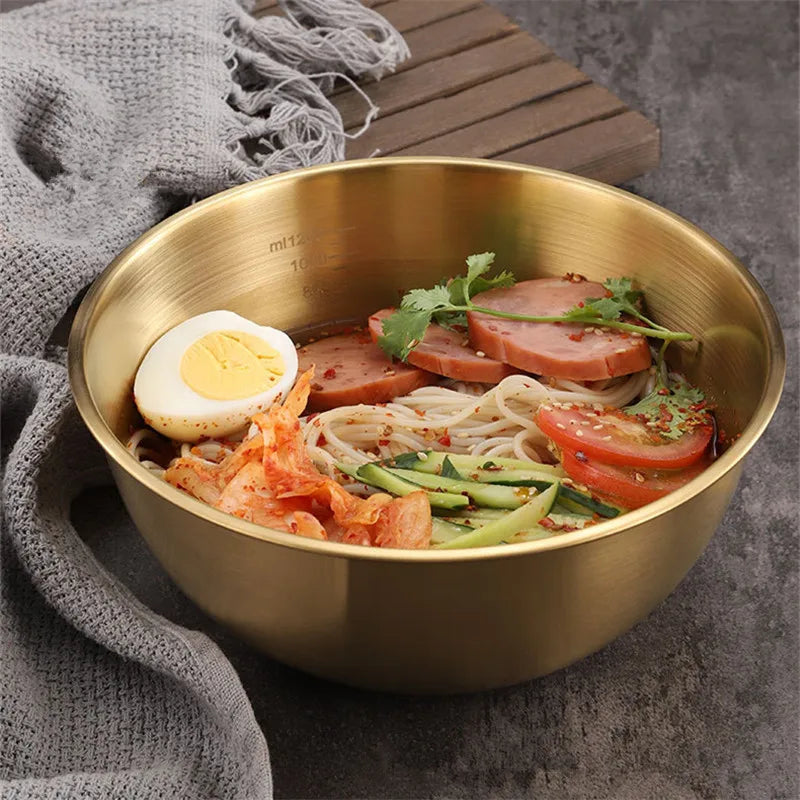 Kitchen Stainless Steel Fruit Salad Bowls with Scale Korean Style Large Capacity Soup Noodles Ramen Bowl Food Containers