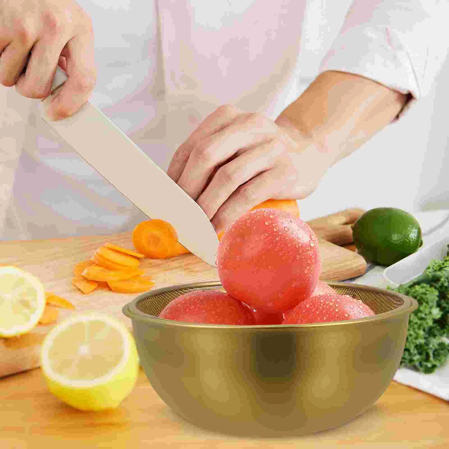 Mixing Bowls Stainless Steel Drain Basket Kitchen Basin Rice Washing Artifact Fruit FruitMesh Strainer Colander Golden Filter