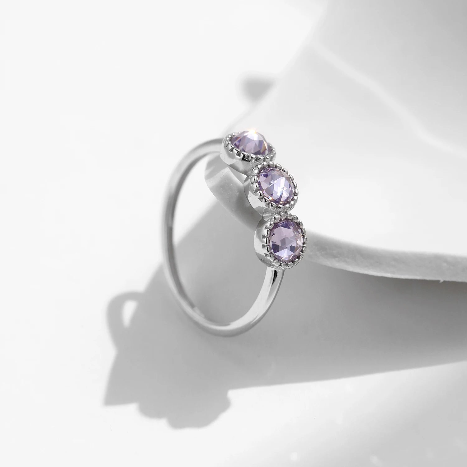 MODIAN 925 Sterling Silver Purple Rose Cut Round Zirconia Ring Asymmetry Fashion Rings For Women Fine Jewelry - Vakasi