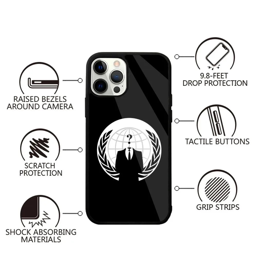 Anonymous Hacker Art Phone Case For iPhone 16,15,14,13,12,11,Plus,Pro,Max,Mini Magsafe Magnetic Wireless Charging