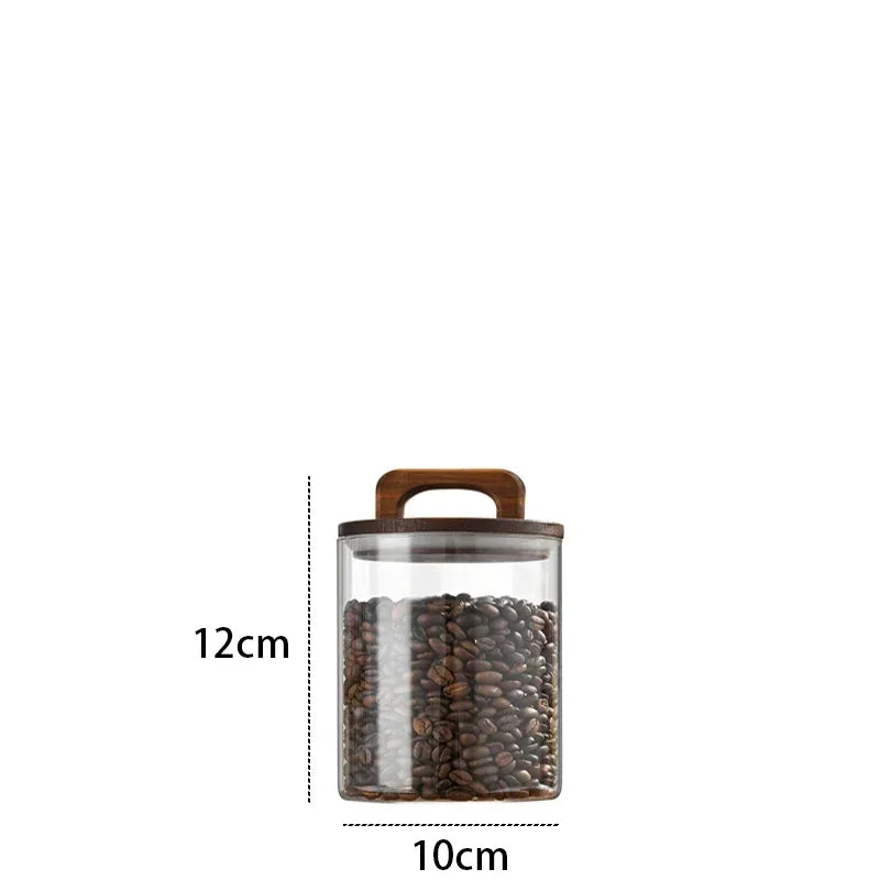 800-2100ml Wood Lid Glass Jar 1pc Airtight Canister Food Container Coffee Beans Kitchen Storage Bottles Sealed Grounds Large Set