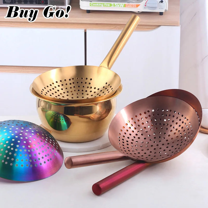 Thickened 304 Stainless Steel Colander With Long Handle Large Creative Oil Flour Noodle Dumplings Sieve Skimmer Scoop Kitchen