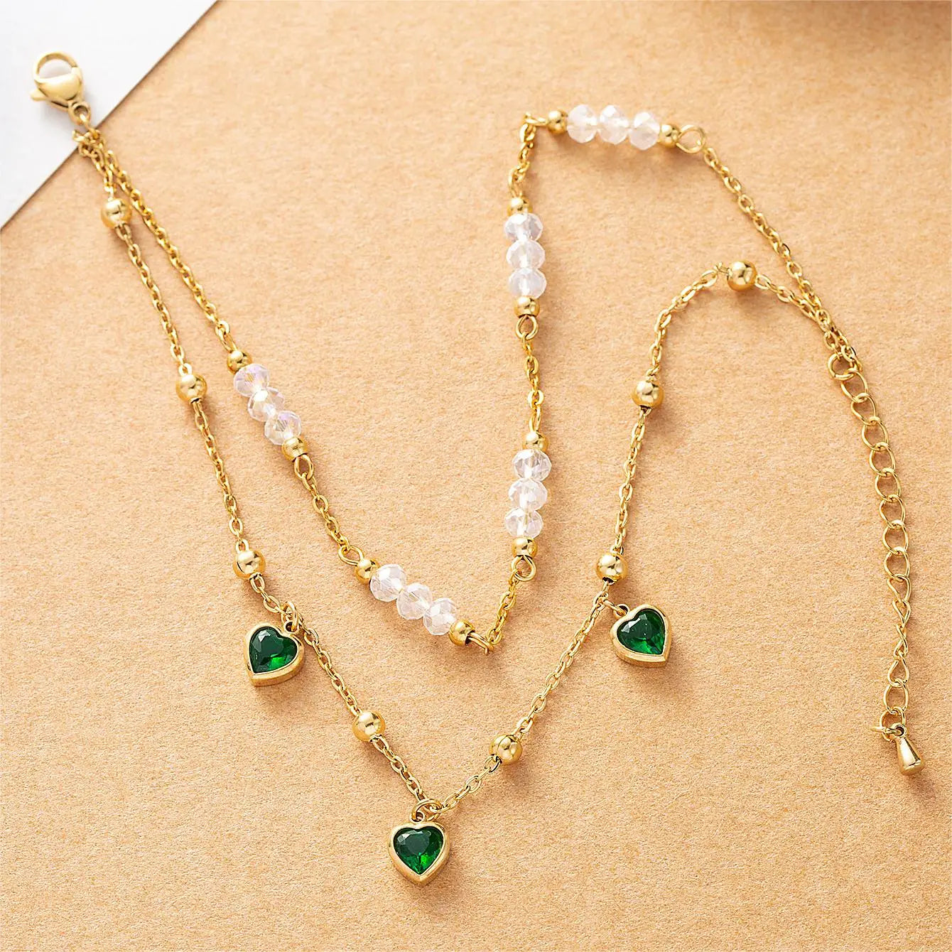 Emerald pendant with Crystal Beads Anklet