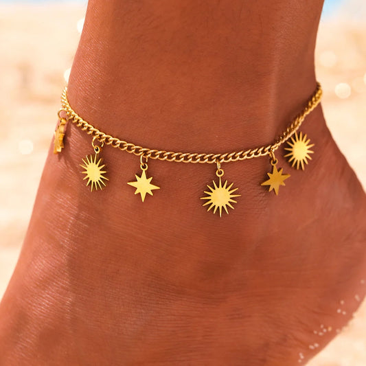 Stainless Steel Single Layer Star Anklet