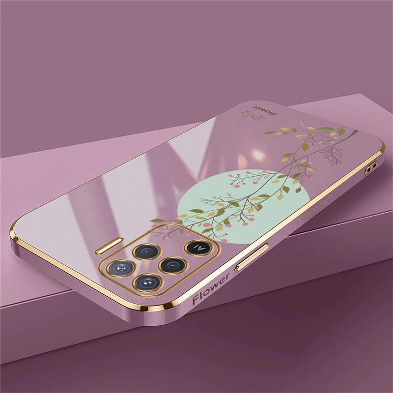 Reno 5 Lite Plating Pattern Silicone Case For OPPO Reno 5 2F 3 4 6 Pro Plus 7Z 8T Soft Flower Lens Protection Cover Funda