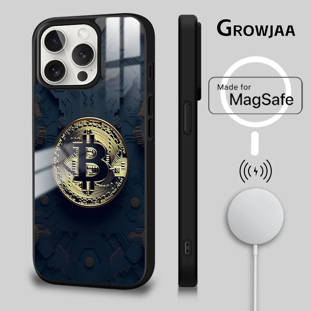 Bitcoin BTC Cool Money Cool Phone Case For iPhone 16 15 14 13 12 11 Pro Max Plus Mini Magsafe Mirror Wireless Magnetic Cover