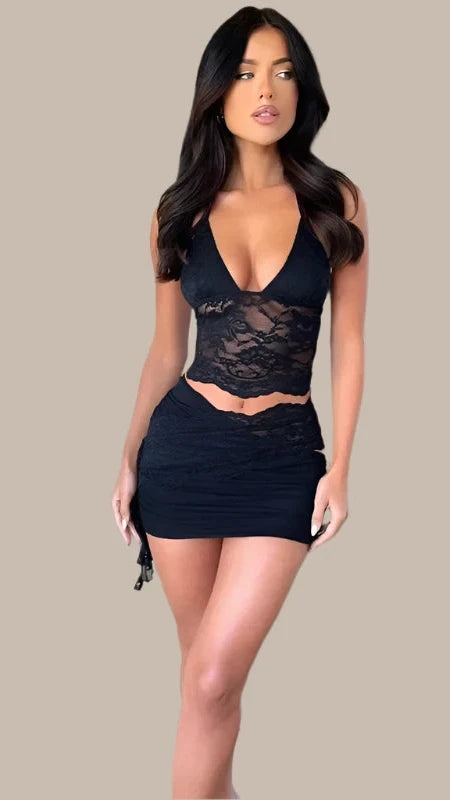 Plus Size Sexy See Through Tank Vest Lacquer Splicing Mini Dress Suit Women's Clothing European Style Summer New Arrival Set Vakasi