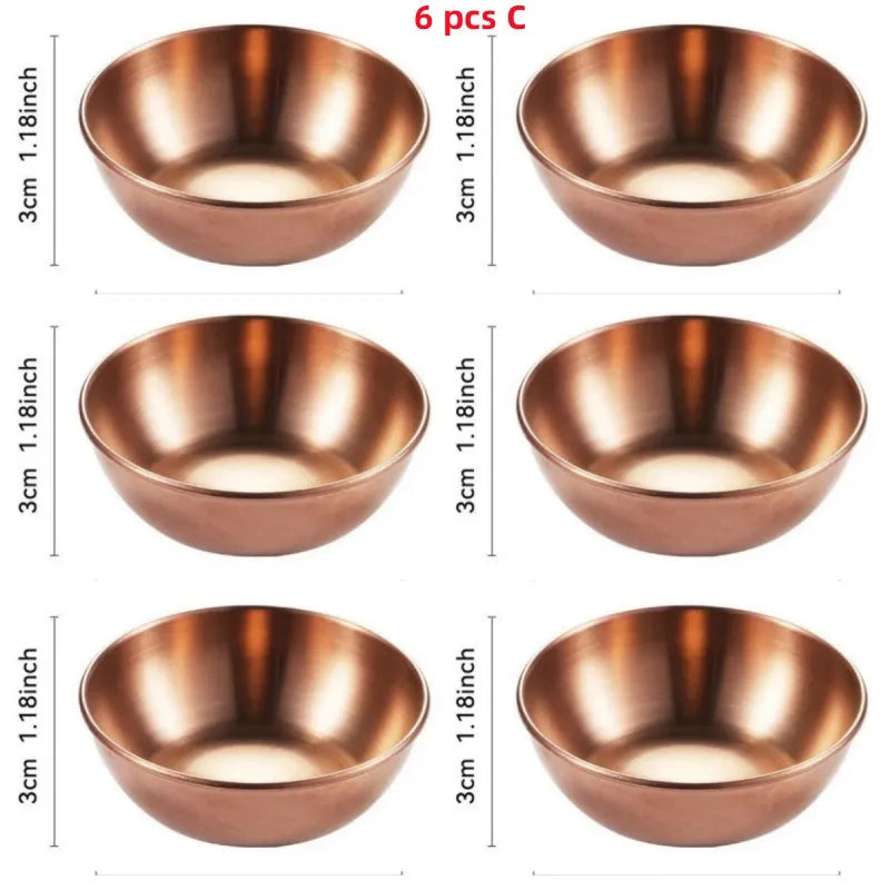 6 Pcs Stainless Steel Round Sauce dish for sala BBQ Hot Pot Dipping Bowl Saucer Container Seasoning Dip Dish Kitchen Gadgets