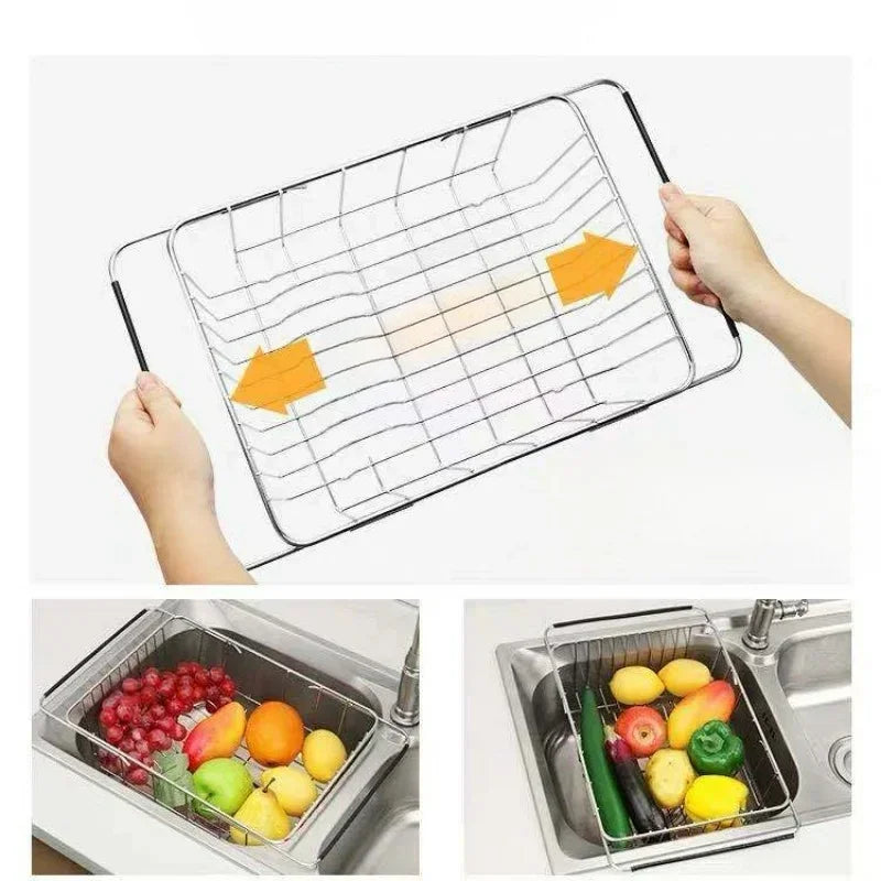 1pc Telescopic Stainless Steel Kitchen Sink Drain Basket Fruits and Vegetables Dish Sponge Drying Storage Rack Kitchen Supplies