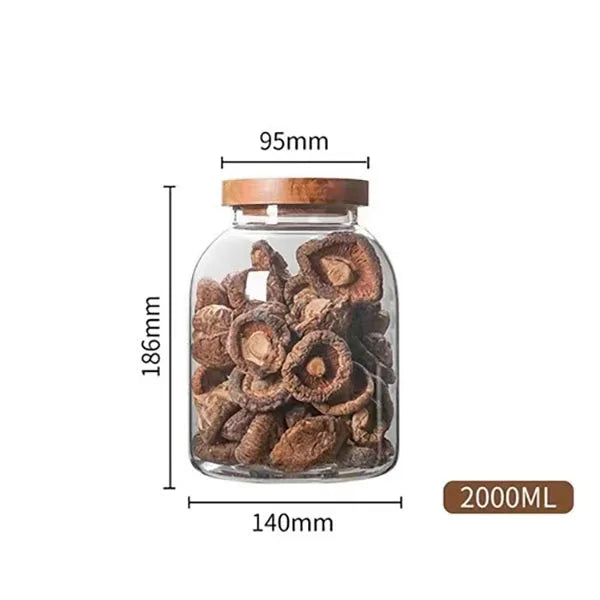 Sealed Kitchen Storage Container Mason Jars with Wood Lid Spices Glass Jar Clear Pasta Airtight Canister Food Storage Organizer