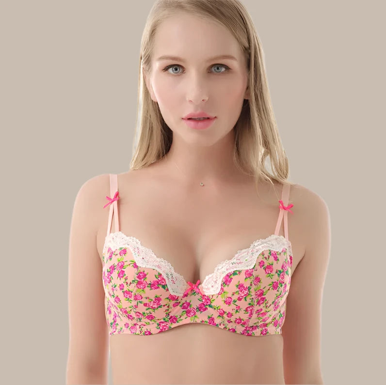 Top Quality Fashion Women Printing Bra Push Up Underwire 3/4 Cup Bras For Women Underwear 34B 34C 36B 36C 32D 34D 36D 723700 - Vakasi